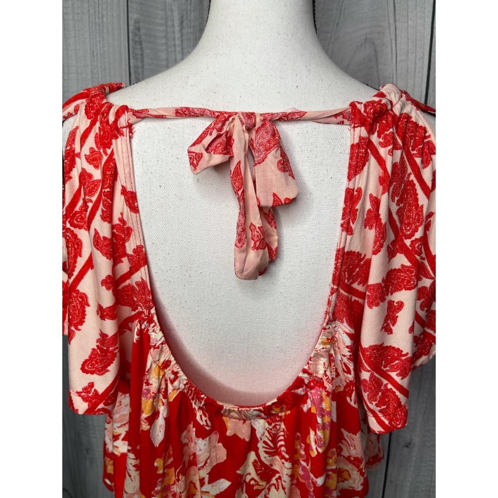 Free People Baja Babe Cold Shoulder Top Floral Boho Vacation Sz L - Picture 6 of 10